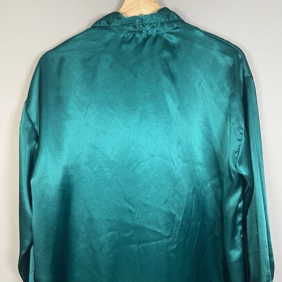 Vtg Victoria's Secret Gold Label Green Satin Button Down Sleep Shirt S Designer - Picture 8 of 13